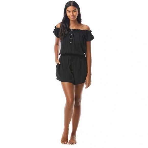 KATE Spade Off-the-Shoulder Swim Cover Up Romper Black XS - Picture 2 of 11